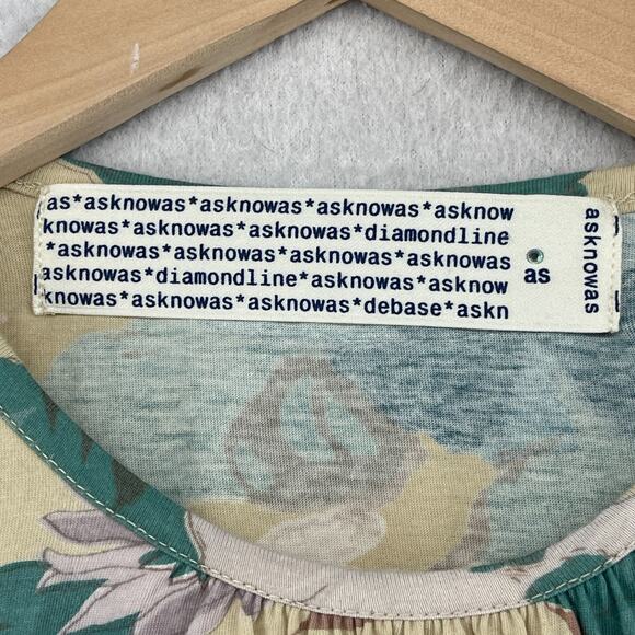 AS KNOW AS Top S Diamond Line Floral Blouse Shirred Short Sleeve Green - Picture 5 of 11